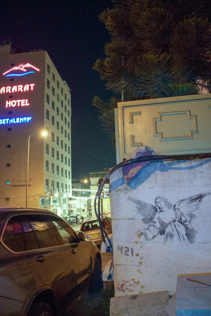 Angel Sprinkling Hearts by Banksy in Bethlehem