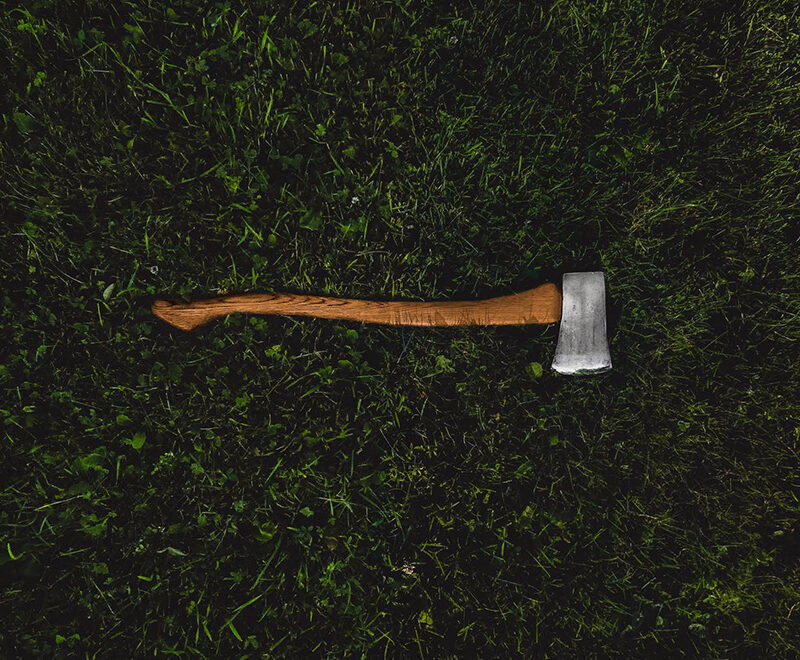 axe lying in grass